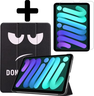 Hoes - Geschikt voor Apple iPad Mini 6 (2021) - 8.3 inch - 6e Generatie - Met Screenprotector - Trifold Bookcase - Hard Cover - Hardcover Book Case - Tablet Hoesje - Don't Touch Me