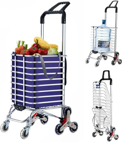 Opvouwbare Steekwagen - Dolly Karretje - Boodschappen Verplaatsen - 8 Wielen Trapklimmer - 35L Capaciteit - Zwart
