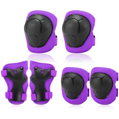 Ensemble de genouillères pour enfants 6 en 1, Kit d'équipement de protection, coudières avec protège-poignets, sécurité des enfants violet
