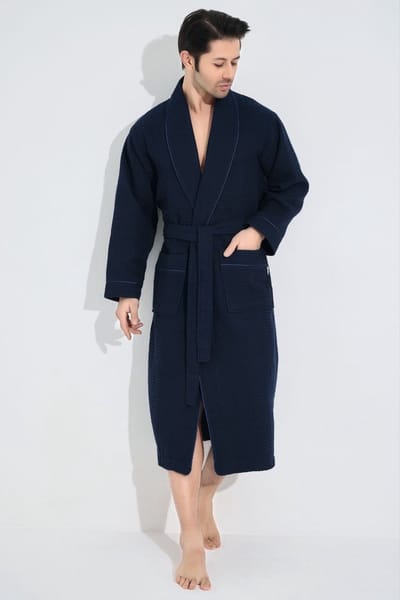 Heren Waffle Badjas Denis / Donker Blauw / XXL