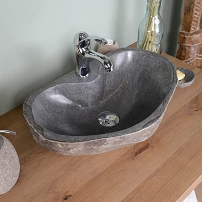 Ovale stenen wastafel 50 cm met kraangat voor badkamer en toilet