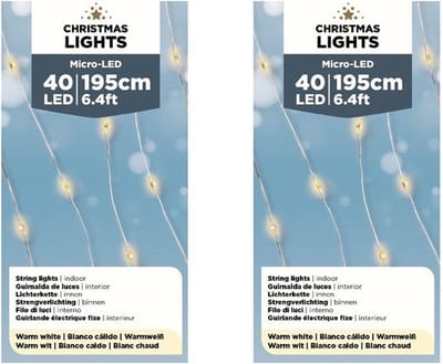 Lumineo Draadverlichting - 2x - 40 LEDs - warm wit - 195 cm - kerstverlichting batterijen