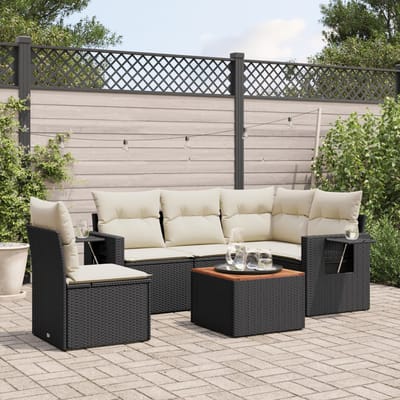 vidaXL - 6-delige - Loungeset - met - kussens - poly - rattan - zwart