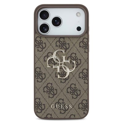 Guess Back Cover - Geschikt voor iPhone 17 Pro - Bruin - Big Metal Logo - Valbescherming