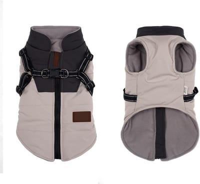KZQ Winter Hondenjas met Tuigje & Borstriem, Wind- en Waterdichte Warme Winterjas met Reflecterende Strepen voor Kleine, Middelgrote en Grote Honden, zoals Chihuahua en Franse Bulldog (Zwart)