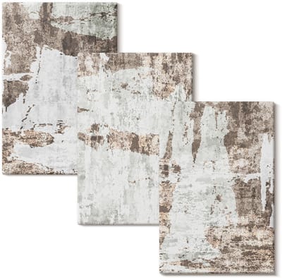 Wallfluent Set van canvas schilderijen - Abstracte patronen in tinten wit en bruin Canvas Schilderijen Set - set 3 stuks 20x30 cm - Beige Set van Canvas Prints - Texturen Canvas Kunst Set - Boheemse Canvas Kunst Set