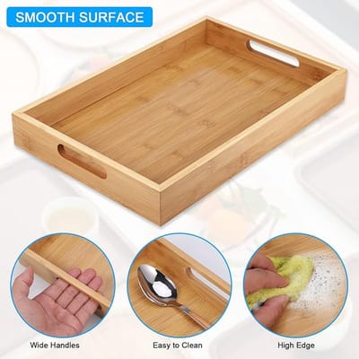 Famanu - Houten dienblad, bamboedienblad met handgrepen, rechthoekige trays voor het serveren van voedsel, dienblad voor diner, dienblad, dienblad om te eten, rustieke houten dienblad voor thee