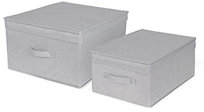 Grote Opbergdozen voor Kleding en Speelgoed - 75GSM Nonwoven, Stevig Karton, Grijs/Wit