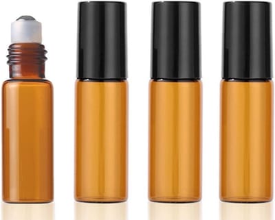 Set van 4 lege glazen rollerflessen van 5ml met roestvrijstalen roller, ideaal voor etherische oliën en parfum, herbruikbare en praktische flessen