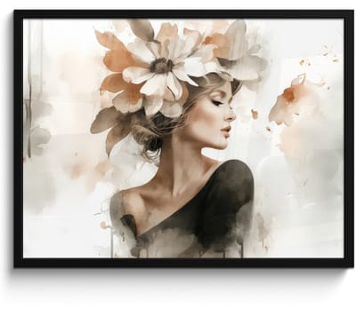 Poster in lijst - Fotolijst 80x60 cm - Posters - Bloesem - Portret - Gezicht - Posterlijst zwart - Decoratie - Wanddecoratie woonkamer - Muurdecoratie slaapkamer