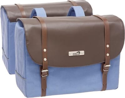 New Looxs Bolzano Canvas/Leer  - Dubbele Fietstas - 26 Liter - Blauw/Bruin