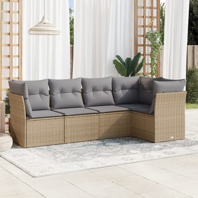 vidaXL - 5-delige - Loungeset - met - kussens - poly - rattan - beige