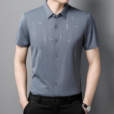 Zomer Nieuw Mannen Jong en Middelbare Leeftijd Revers Naadloos Bedrukt Mode Mode Korte Mouw Shirt XXXXL