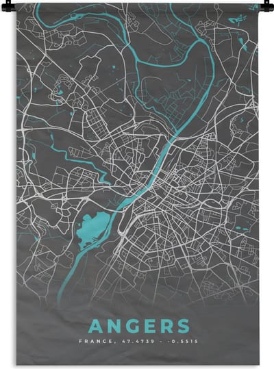 Wandkleed - Wanddoek - Angers - Frankrijk - Plattegrond - Kaart - Stadskaart - 120x180 cm - Wandtapijt