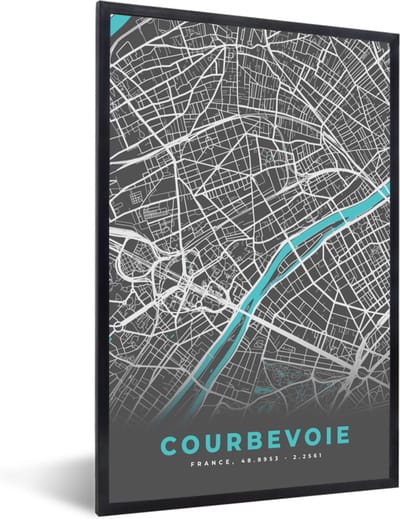 Fotolijst incl. Poster - Courbevoie – Plattegrond – Frankrijk – Kaart – Stadskaart - 40x60 cm - Posterlijst