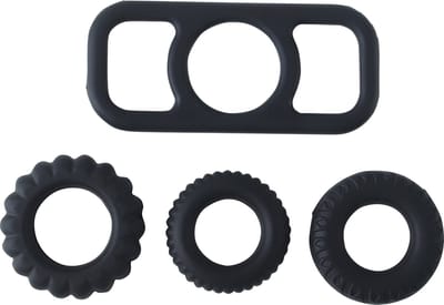 Banoch | Cockring set van zwart siliconen | 4 delig | penisring