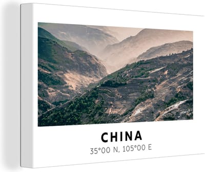 Canvas Schilderij China - Bergen - Azië - 30x20 cm - Wanddecoratie