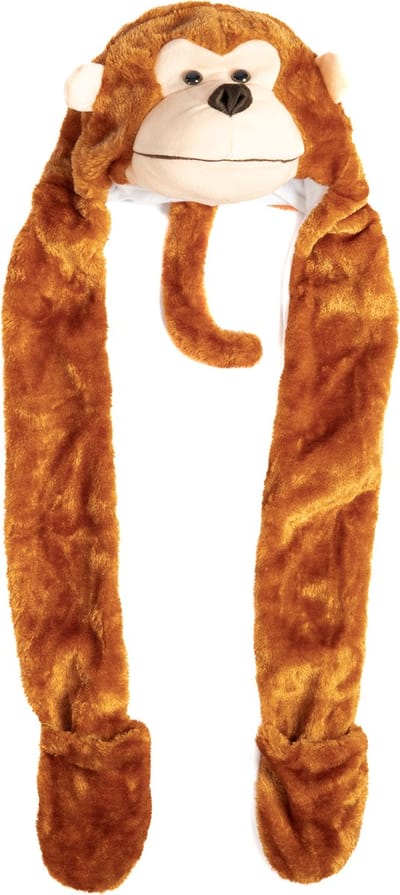 KIMU® Muts Wanten Aap - Sjaalmuts met Oortjes Aapje Bruin Oranje - Bontmuts Kinderen - Volwassenen Klein Hoofd - Apenmuts Pluche Kindermuts Festival