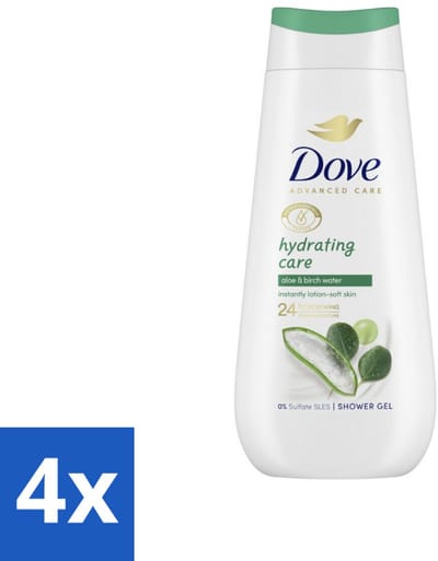 4 x Dove Douchecrème - Hydrating Care - Aloe Vera - 225 ml - Douchegel - Hydraterende Douchegel - Droge Huid - Aloë Vera - Berkenwater