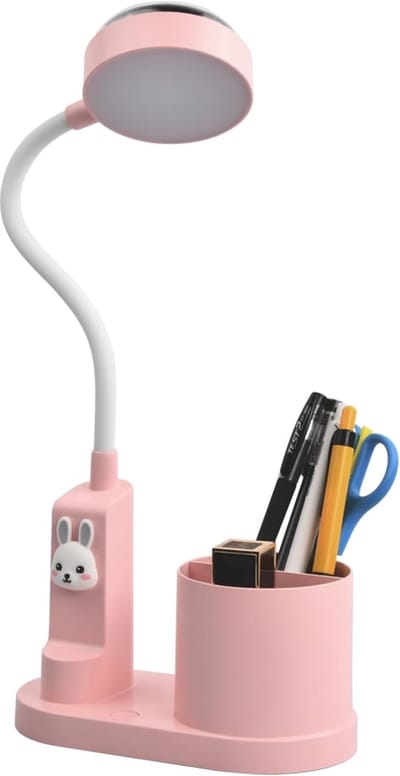 Kinderbureaulamp - Bedlamp met pennenhouder - Dimbare LED-bureaulamp - Leeslamp - Oplaadbare LED-leeslamp voor Kinderen - Studeerlamp voor Lezen, Werken, Studeren - Roze