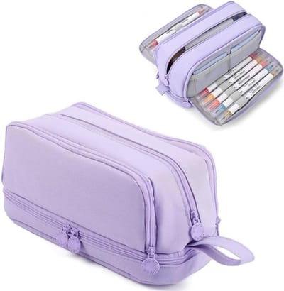 Grote Kleurpotloodtas met 4 Compartimenten voor Studenten en Volwassenen - Lila, Unisex, Ruimtebesparend, Creatief Accessoire