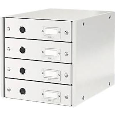 Leitz Wow Click & Store Ladekast Met 4 Laden - 81% Gerecycled Karton - Voor A4 Formaten - Ruimtebesparende Opberger - Wit