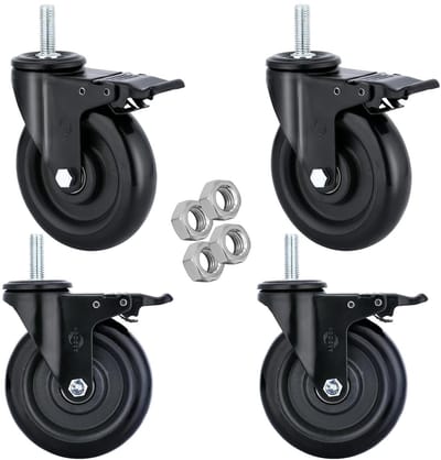Zwenkwielen met stuurpen - Verrijdbare wielen - Materiaal verplaatsen - Dubbele vergrendeling - 5 inch - Zilver