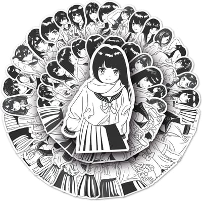 JK kostuum Stickers - 50 zwart/wit stickers met Japanse meisjes in schoolkostuum fashion - Anime