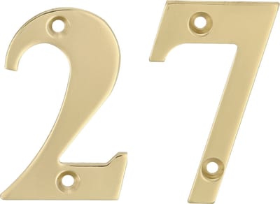 AMIG Huisnummer 27 - massief messing - 5cm - incl. bijpassende schroeven - gepolijst - goudkleur