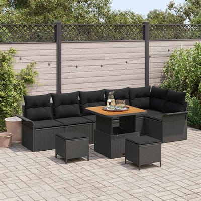 vidaXL - Tuinbank - Set - 9 - st - 8-Aantal - zitplaatsen - Zwart