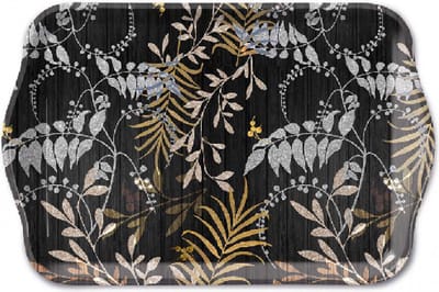 1 persoons dienblaadje - Dienblad - Luxury Leaves Black - Voor 1 kopje - Ambiente - serie luxe bladeren zwart - melamine - tray
