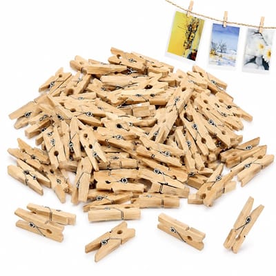 400 x mini houten pinnen, 25 mm natuurlijke kleine wasknijpers gemaakt van echt hout, kleine houten clips, decoratieve pinnen voor doe-het-zelf, knutselen, foto's ophangen, ansichtkaarten, briev
