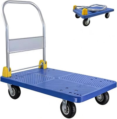Stevige Transportwagen - Vlakke Steekwagen - Goederen Verplaatsen - Stille Wieltechnologie - 60x90cm - Blauw