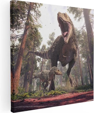 Artaza Canvas Schilderij T-Rex - 30x30 cm - Klein - Wanddecoratie Bos - Muurdecoratie Dieren - Kamer Accessoires