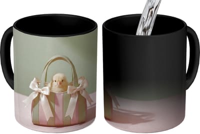 Magische Mok - Foto op Warmte Mokken - Koffiemok - Kuiken - Geel - Strikjes - Tas - Magic Mok - Beker - 350 ML - Theemok