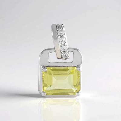 Cavill - Zilveren Hanger 925 Platina Geplated - 1,535 ct Achthoekige Ouro Verde Kwarts - 0,099 ct Zirkonia - Luxe Braziliaans Sieraad 15x9 mm