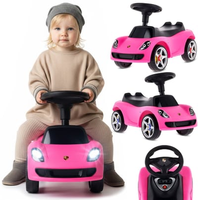 sun baby Loopauto voor kinderen vanaf 18 maanden – Porsche Carrera GT – stuur met knoppen, koplampen, realistische stickers, tot 30 kg, roze