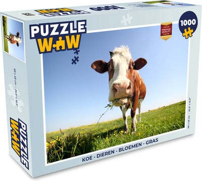 Puzzel Koe - Dieren - Bloemen - Gras - Legpuzzel - Puzzel 1000 stukjes volwassenen
