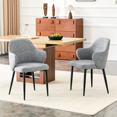 MIVRAY Eetkamerstoelen Set Van 2 83 Cm - Brede Omsluitende Rugleuning - Voor Eetkamer En Werkplek - Stof Metaal Grijs