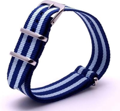 Premium Dark Blue Light Blue - Nato strap 18mm - Stripe - Horlogeband Donker Blauw Licht Blauw