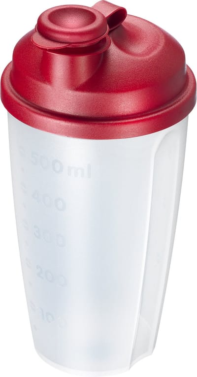 Westmark Dressingshaker/mixbeker met maataanduiding, verwijderbare mengschijf en afsluitbare schenktuit, inhoud: 0,5 l, kunststof, BPA-vrij, Mixery, kleur: doorzichtig/rood, 2435227R