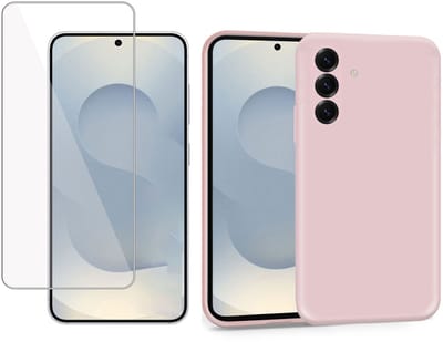 ChiGuard Hoesje & Screenprotector geschikt voor Samsung S25 – Gehard Glas Cover - Suède Case Rose