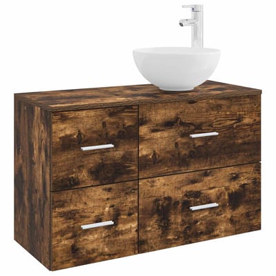 vidaXL - Badkamermeubel - Set - 2 - st - Gerookt - eiken - Bewerkt - hout