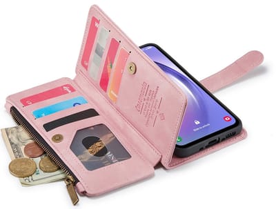 CaseMania Bookcase hoesje geschikt voor Samsung Galaxy S25+ - Effen Roze - Kunstleer - Portemonnee met 10 Vakjes voor Pasjes en Ritsvak