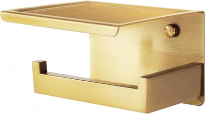 Toiletrolhouder zonder boren, zelfklevend met plankje, roestvrij staal, wandmontage, voor badkamer, goudkleurig en modern design