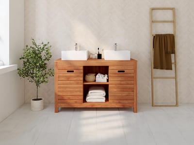 Vente-unique Badkamermeubel van acaciahout met enkele wastafel - 130 cm - PULUKAN