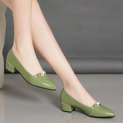 Echt Zacht Leer Enkelschoenen Dames Lente en Herfst Mesh Ademend Dikke Hak Kleine Leren Schoenen Britse Stijl Lage Instap Werkschoenen 36 groen
