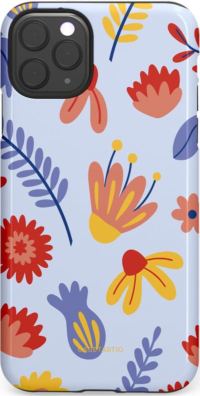 Casetastic hoesje geschikt voor Apple iPhone 11 Pro Max - Dubbellaagse bescherming - Bloemenwind - Fashion Case - Lichtblauw Terracotta Geel
