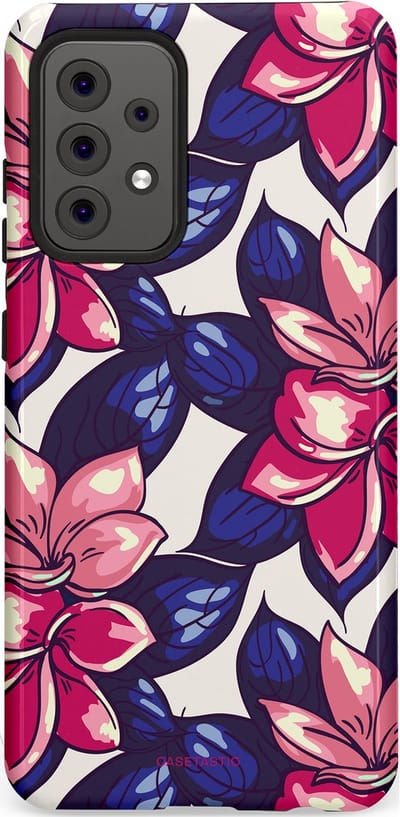 Casetastic hoesje geschikt voor Samsung Galaxy A52 (2021) 5G / Samsung Galaxy A52 (2021) 4G - Dubbellaagse bescherming - Tropen paradijs - Fashion Case - Donkerblauw Roze Koraal Lila