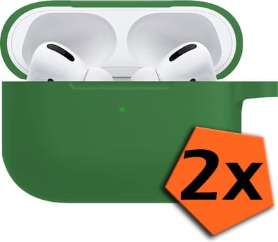Hoesje - 2 Stuks - Geschikt voor Apple Airpods Pro - met Clip - Siliconen Hoes - Silicone Case Cover - Donkergroen